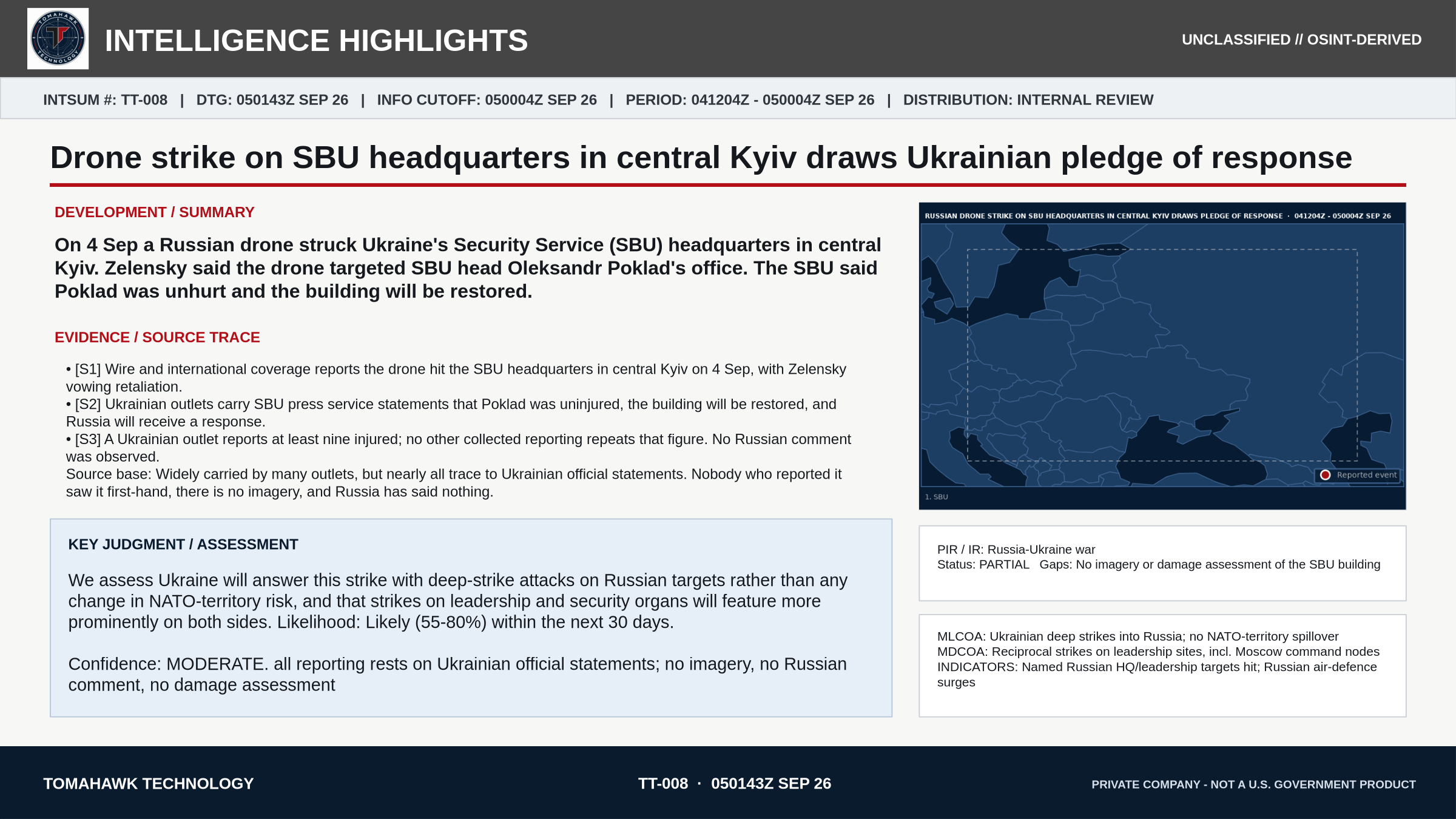 Drone strike on SBU headquarters in central Kyiv draws Ukrainian pledge of response