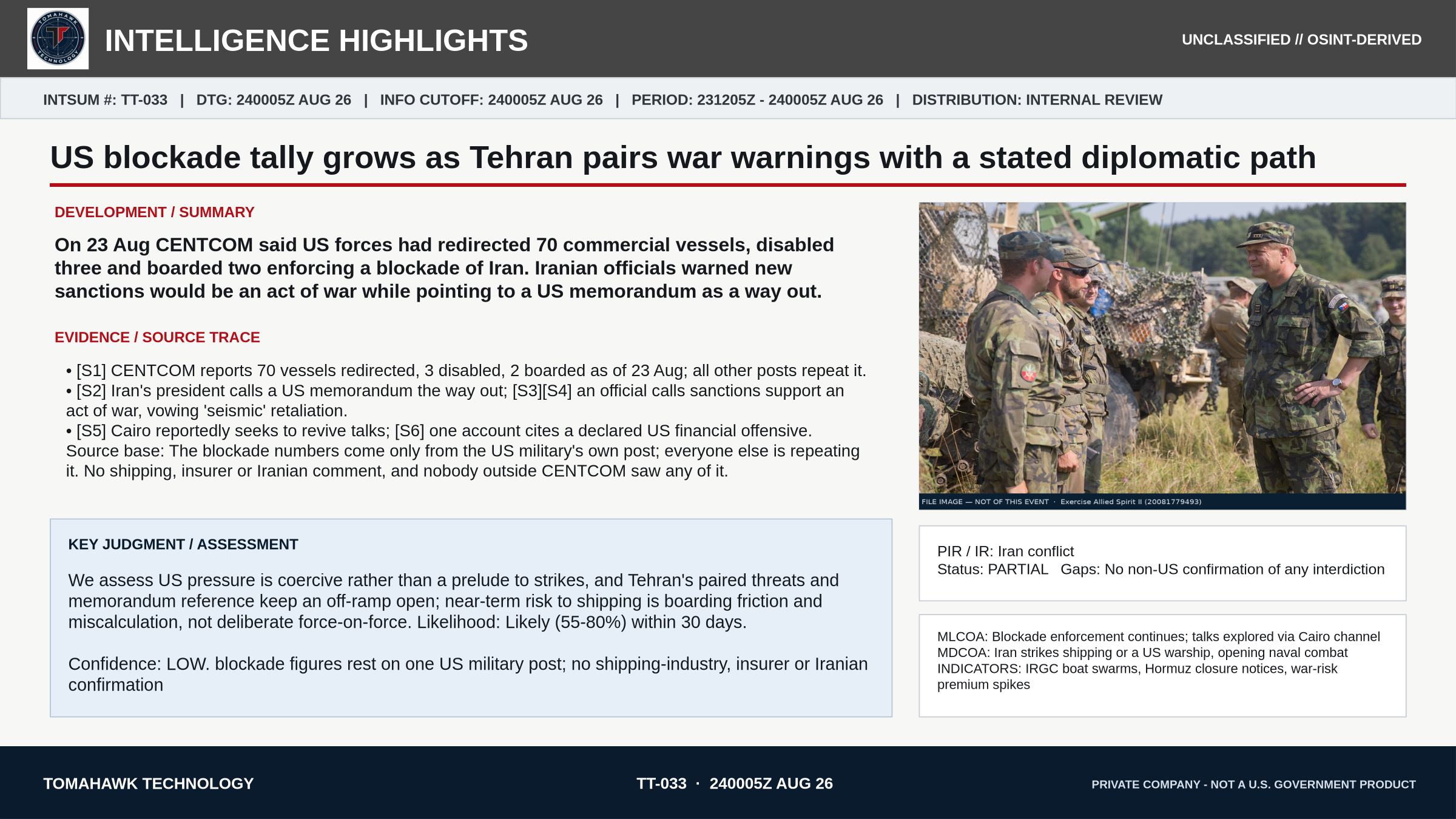 US blockade tally grows as Tehran pairs war warnings with a stated diplomatic path