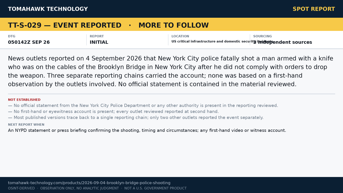 Man With Knife on Brooklyn Bridge Cables Fatally Shot by Police, New York City