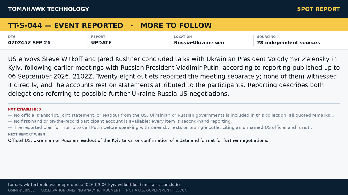 US Envoys Witkoff and Kushner Conclude Talks in Kyiv; Both Sides Reported Discussing Trilateral Format