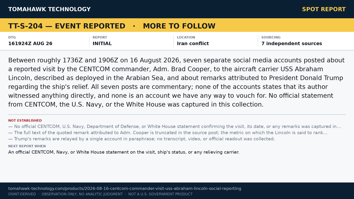 Social Media Accounts Report CENTCOM Commander Visit to USS Abraham Lincoln; Trump Quoted on Carrier Relief