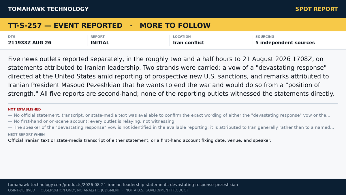 Iranian Leadership Statements Reported: 'Devastating Response' Vow and Presidential Remarks on Ending the War