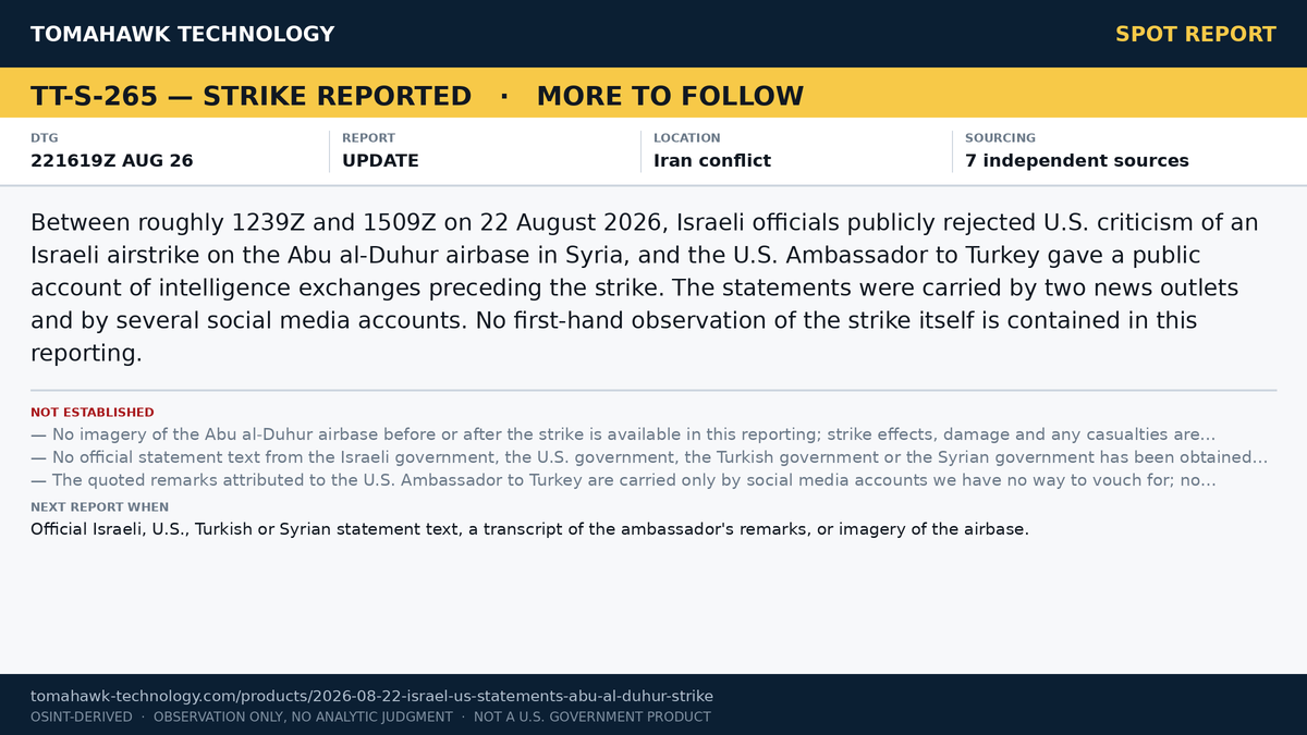 Israeli Officials Rebut U.S. Criticism of Abu al-Duhur Airbase Strike; U.S. Envoy Describes Pre-Strike Contacts