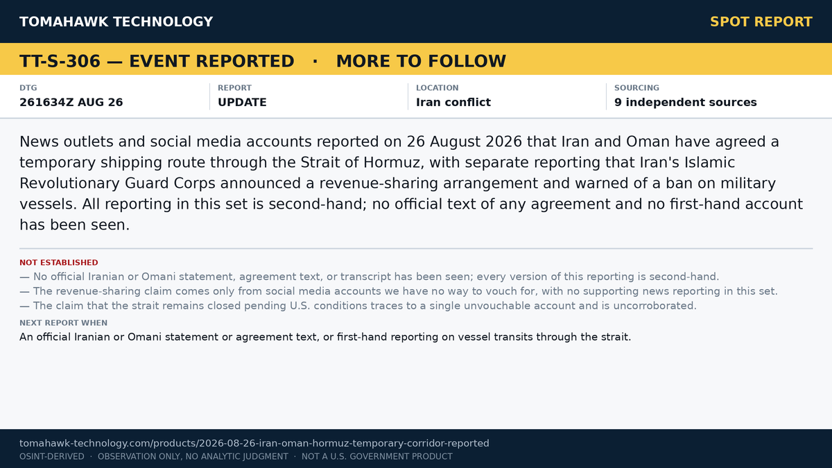 Iran and Oman Reported to Have Agreed Temporary Shipping Route Through Strait of Hormuz